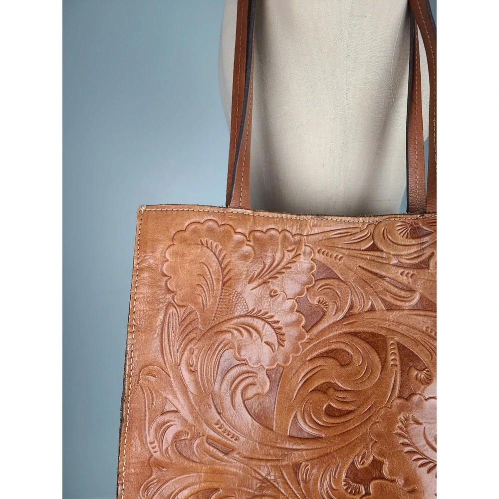Patricia Nash Florence Toscano Tote Purse Tooled Tan Leather Western Bohemian
